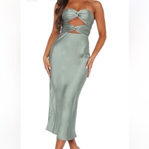 Amazon Satin Strapless Twist Cutouts Midi Dress | NWT